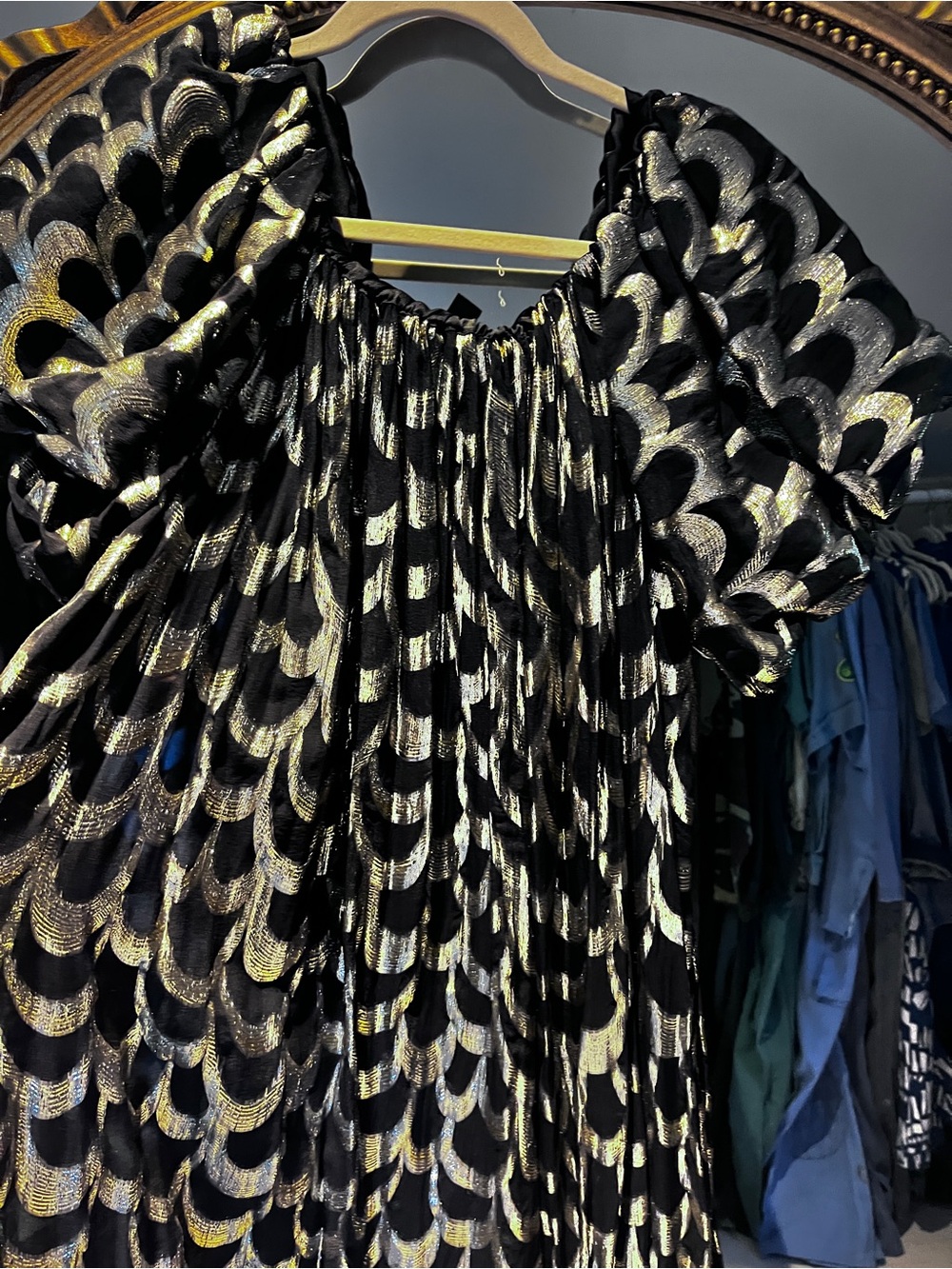 Delfi Collective Off-Shoulder Metallic Black & Gold Maxi Dress - Picture 4 of 6